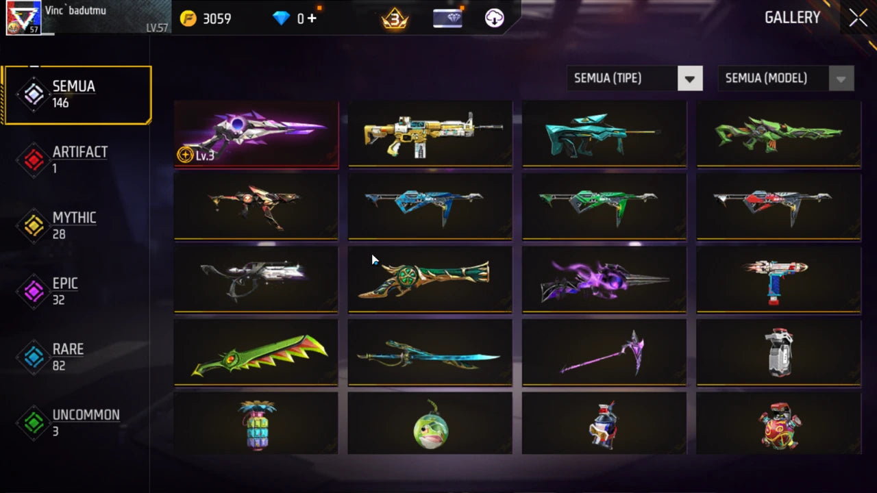 Account FREE FIRE - TOP PREMIUM